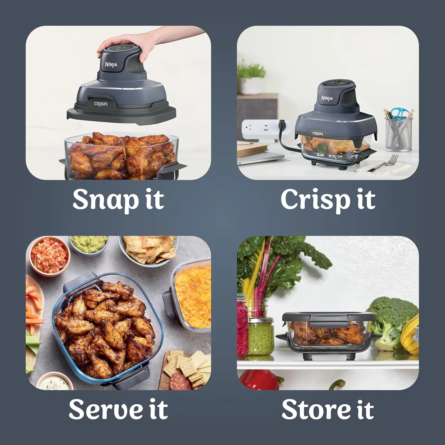 Ninja FN101UKGY CRISPi 4-in-1 Portable Glass Airy Fryer, Cyber Space Blue - Image 9