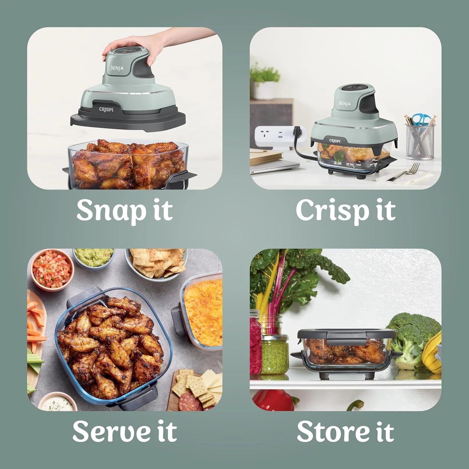 Ninja FN101UKSG CRISPi 4-in-1 Portable Glass Airy Fryer, Sage - Image 10