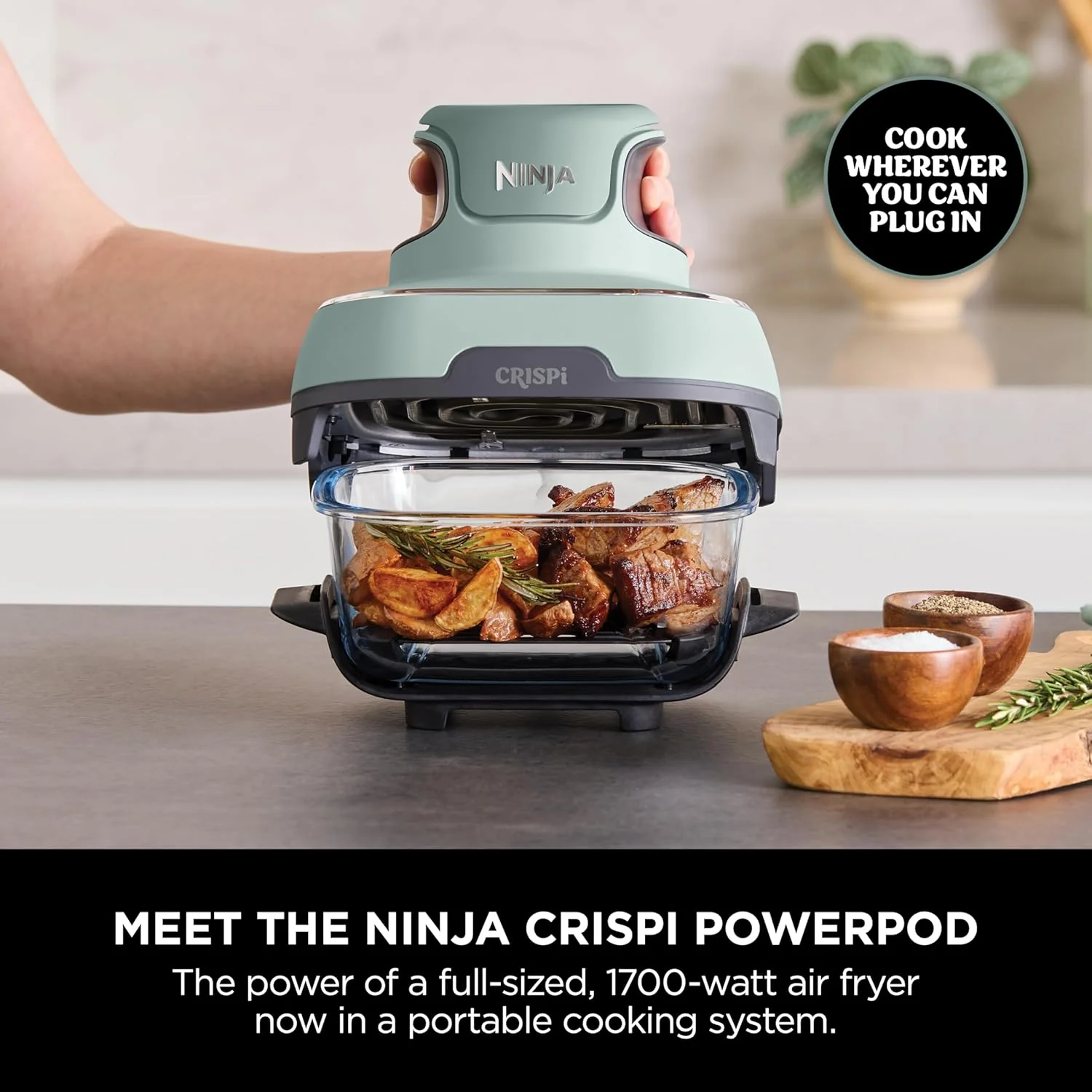 Ninja FN101UKSG CRISPi 4-in-1 Portable Glass Airy Fryer, Sage - Image 7
