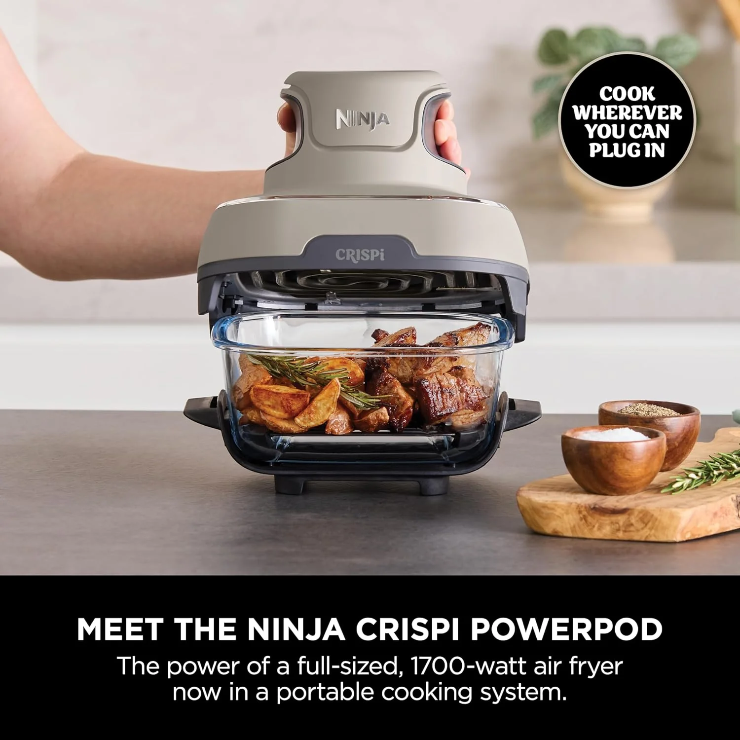 Ninja FN101UKST CRISPi 4-in-1 Portable Glass Airy Fryer, Stone - Image 8